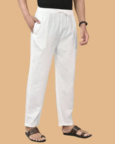 White Solid Cotton Handloom Men Pant
