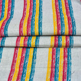 White Yellow and Red Stripe Cotton Handloom Fabric