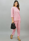 Women Co-Ords Baby Pink Cotton Checks Dress Top and Bottom-10332-A