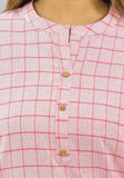 Women Co-Ords Baby Pink Cotton Checks Dress Top and Bottom-10332-A