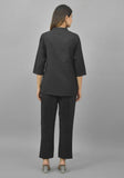Women Co-Ords Black Cotton Flax Dress Top and Bottom-10717