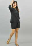Women Co-Ords Black Cotton Flax Dress Top and Shorts-10327