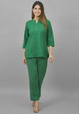 Women Co-Ords Bottle Green Cotton Flax Dress Top and Bottom-10713