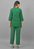 Women Co-Ords Bottle Green Cotton Flax Dress Top and Bottom-10713