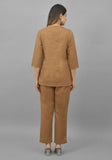 Women Co-Ords Brown Cotton Flax Dress Top and Bottom-10710