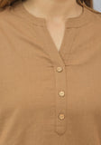Women Co-Ords Brown Cotton Flax Dress Top and Bottom-10710