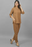 Women Co-Ords Brown Cotton Flax Dress Top and Bottom-10710