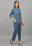 Women Co-Ords Denim Cotton Flax Dress Top and Bottom-10707