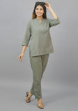 Women Co-Ords Gray Cotton Flax Dress Top and Bottom-10709