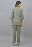 Women Co-Ords Gray Cotton Flax Dress Top and Bottom-10709