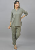 Women Co-Ords Gray Cotton Flax Dress Top and Bottom-10709
