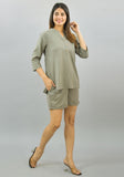 Women Co-Ords Gray Cotton Flax Dress Top and Shorts-10329