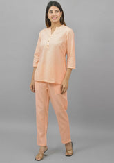 Women Co-Ords Light Peach Cotton Flax Dress Top and Bottom-10718