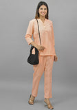 Women Co-Ords Light Peach Cotton Flax Dress Top and Bottom-10718