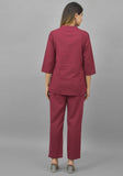 Women Co-Ords Maroon Cotton Flax Dress Top and Bottom-10708