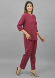 Women Co-Ords Maroon Cotton Flax Dress Top and Bottom-10708