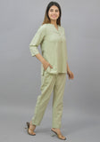Women Co-Ords Mint Green Cotton Flax Dress Top and Bottom-10720