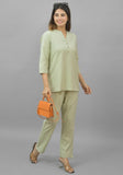 Women Co-Ords Mint Green Cotton Flax Dress Top and Bottom-10720