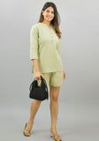 Women Co-Ords Mint Green Cotton Flax Dress Top and Shorts-10324