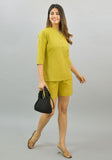 Women Co-Ords Olive Green Cotton Flax Dress Top and Shorts-10318