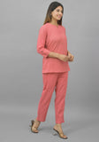 Women Co-Ords Peach Cotton Flax Dress Top and Bottom-10719