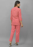 Women Co-Ords Peach Cotton Flax Dress Top and Bottom-10719