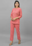 Women Co-Ords Peach Cotton Flax Dress Top and Bottom-10719