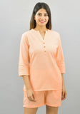 Women Co-Ords Peach Cotton Flax Dress Top and Shorts-10313
