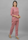 Women Co-Ords Pink Cotton Flax Dress Top and Bottom-10711