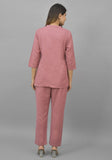 Women Co-Ords Pink Cotton Flax Dress Top and Bottom-10711