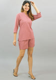 Women Co-Ords Pink Cotton Flax Dress Top and Shorts-10314