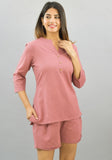 Women Co-Ords Pink Cotton Flax Dress Top and Shorts-10314