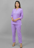 Women Co-Ords Purple Cotton Flax Dress Top and Bottom-10715
