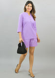 Women Co-Ords Purple Cotton Flax Dress Top and Shorts-10326