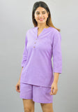 Women Co-Ords Purple Cotton Flax Dress Top and Shorts-10326