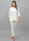 Women Co-Ords White Cotton Flax Dress Top and Bottom-10714
