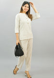 Women Co-Ords Off White Cotton Lining Dress Top and Bottom-10331