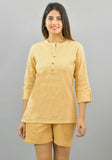 Women Co-Ords Yellow Cotton Flax Dress Top and Shorts-10321