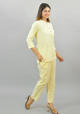 Women Co-Ords Yellow Cotton Checks Dress Top and Bottom-10333