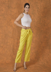 Yellow Black Cotton Checks Belt Pant