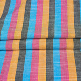Yellow Pink and Black Stripe Cotton Handloom Fabric