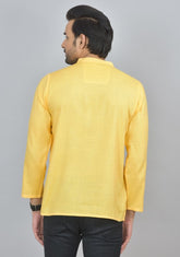 Combo of 2 Men Cotton Self Design Short Kurta Yellow and Green