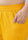 Yellow Solid Cotton Flax Trouser Pants