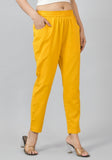 Yellow Solid Cotton Flax Trouser Pants