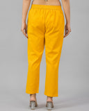 Yellow Solid Cotton Flax Women Trouser