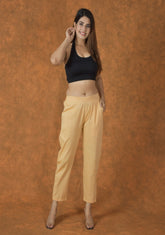 Yellow Solid Cotton Trouser Pant