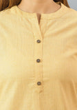 Women Mandarin Collar Roll-Up Sleeves Cotton Top