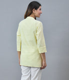 Yellow White Cotton Stripe Women Top-10285