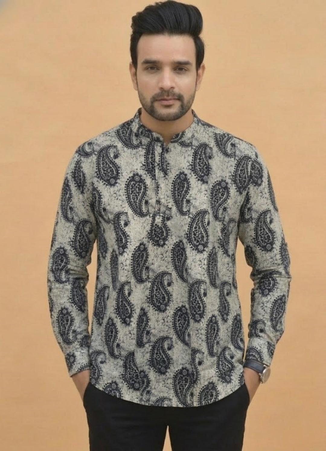 Men Yoke Design Patchwork Kurta