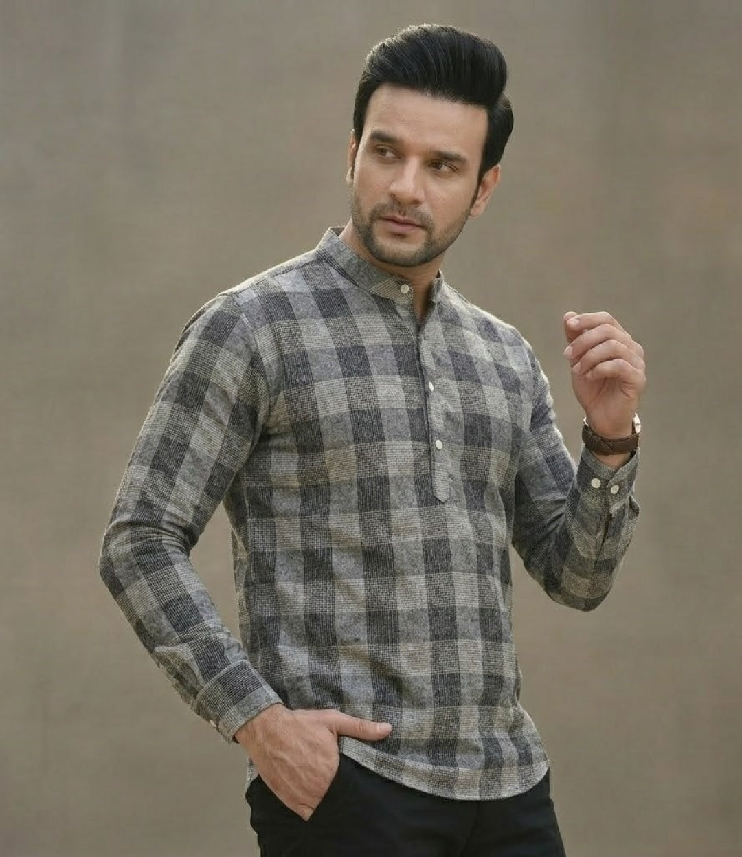 Checked Thread Work Pathani Cotton Kurta